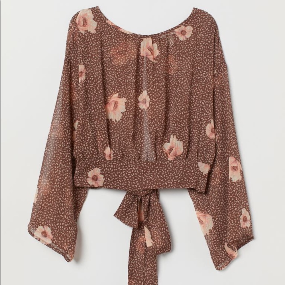 Flowered brown and pastel H&M sheer shirt